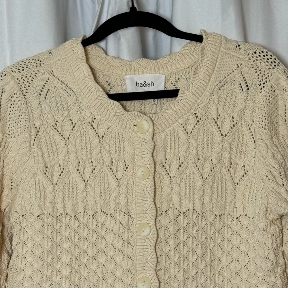 ba&sh Jump Cardigan Cropped Crochet Scalloped Cream Size 3 Womens US 8 Parisian - Picture 6 of 16